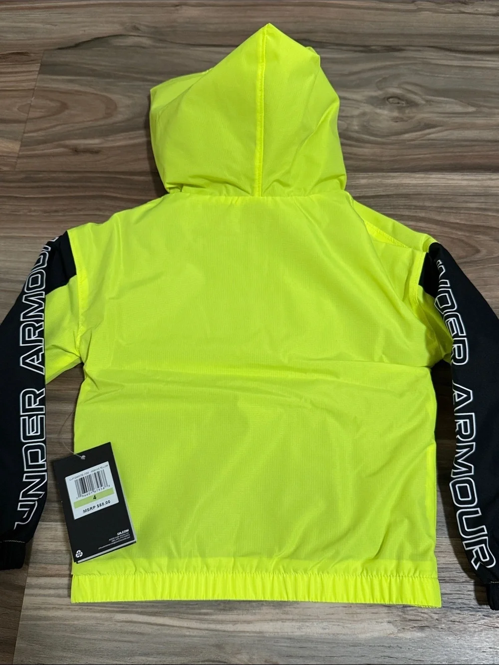 Under Armour Jacket Boys Sz. 4 High Visibility Yellow Storm Hooded Windbreaker